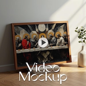 Horizontal Video Frame Mockup- Wall Art Video Mockup - Video Mockup of Wall Frame in Cozy Interior Scene - Animated Poster Mockup