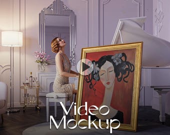 Art deco-videolijstmodel: geanimeerde muurkunstposterpresentatie PSD-sjabloon (digitale download)