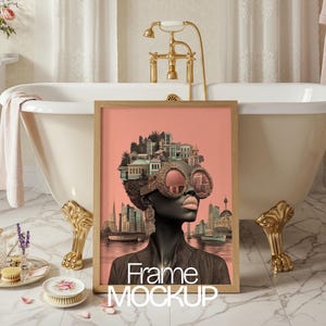 Bathroom Poster Mockup: Gold Bathtub Interior Scene (PSD)