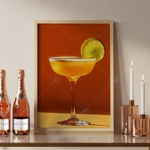 Elegant Vertical Wood Frame Mockup for Celebration Art, Champagne Bar Cart Scene, Luxury Lifestyle Decor Display, Chic Frame A4 A3 A2 Prints