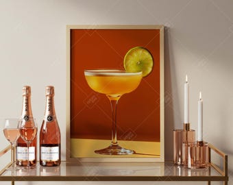 Poster Mockup: Elegant Champagne Bar Cart Frame Scene (PSD Digital Download)