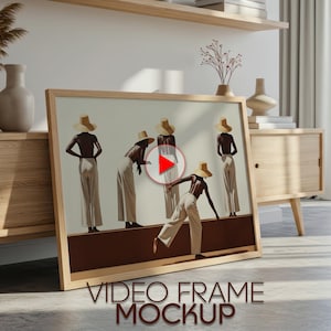Horizontal Video Frame Mockup - Video Mockup of Wall Frame in Scandinavian Interior Scene - Landscape Wall Art Animated Video PSD Mockup
