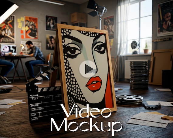 Video Frame Mockup: Photographer Artwork Studio Scene Poster Presentation PSD Template (Digital Download)