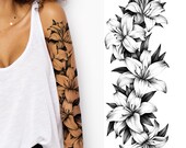 Tatodays Temporary tattoo flower lily sticker sexy realistic body art transfers women party biker goth Halloween