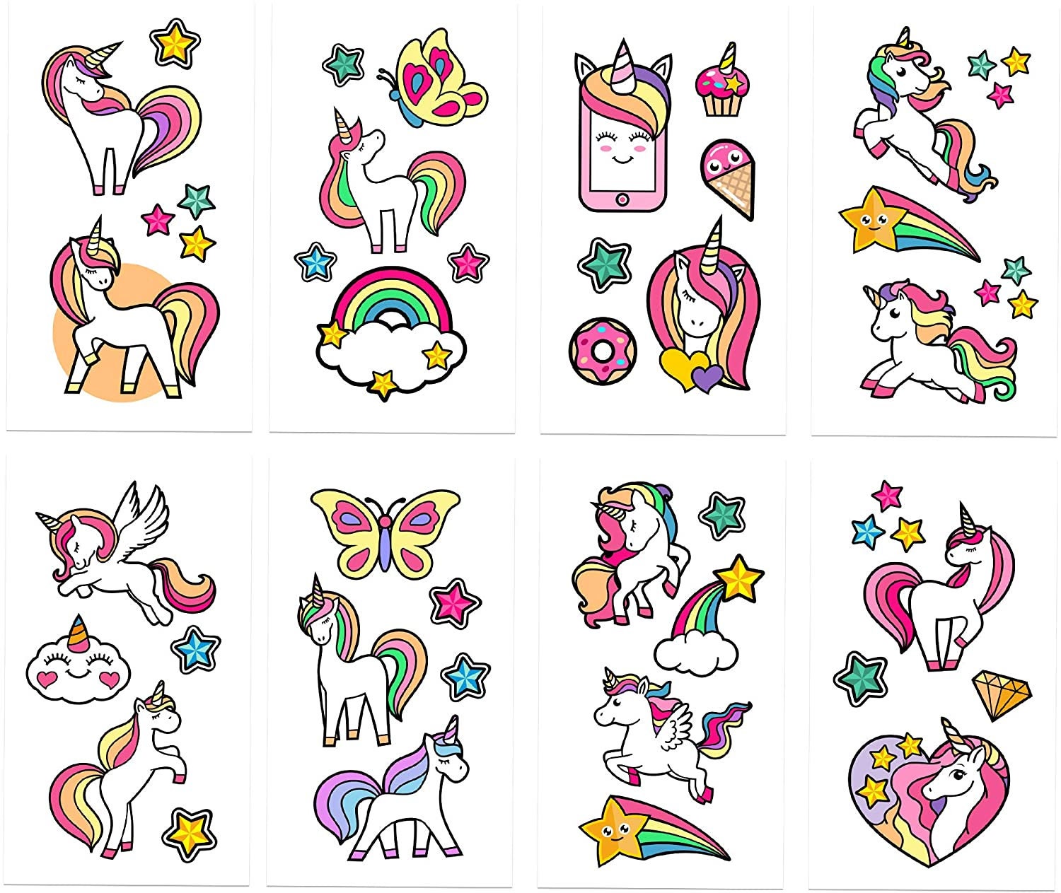 Tatodays® 16 x Unicorn Temporary Tattoos sheets Rainbow Etsy