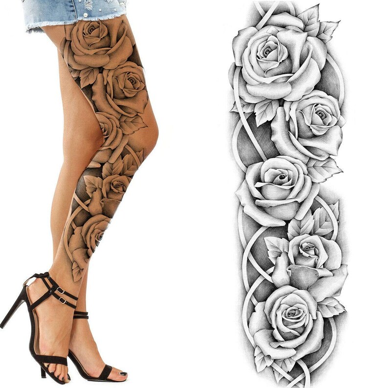 Tatodays® Temporary tattoo flower sleeve black roses flora Etsy