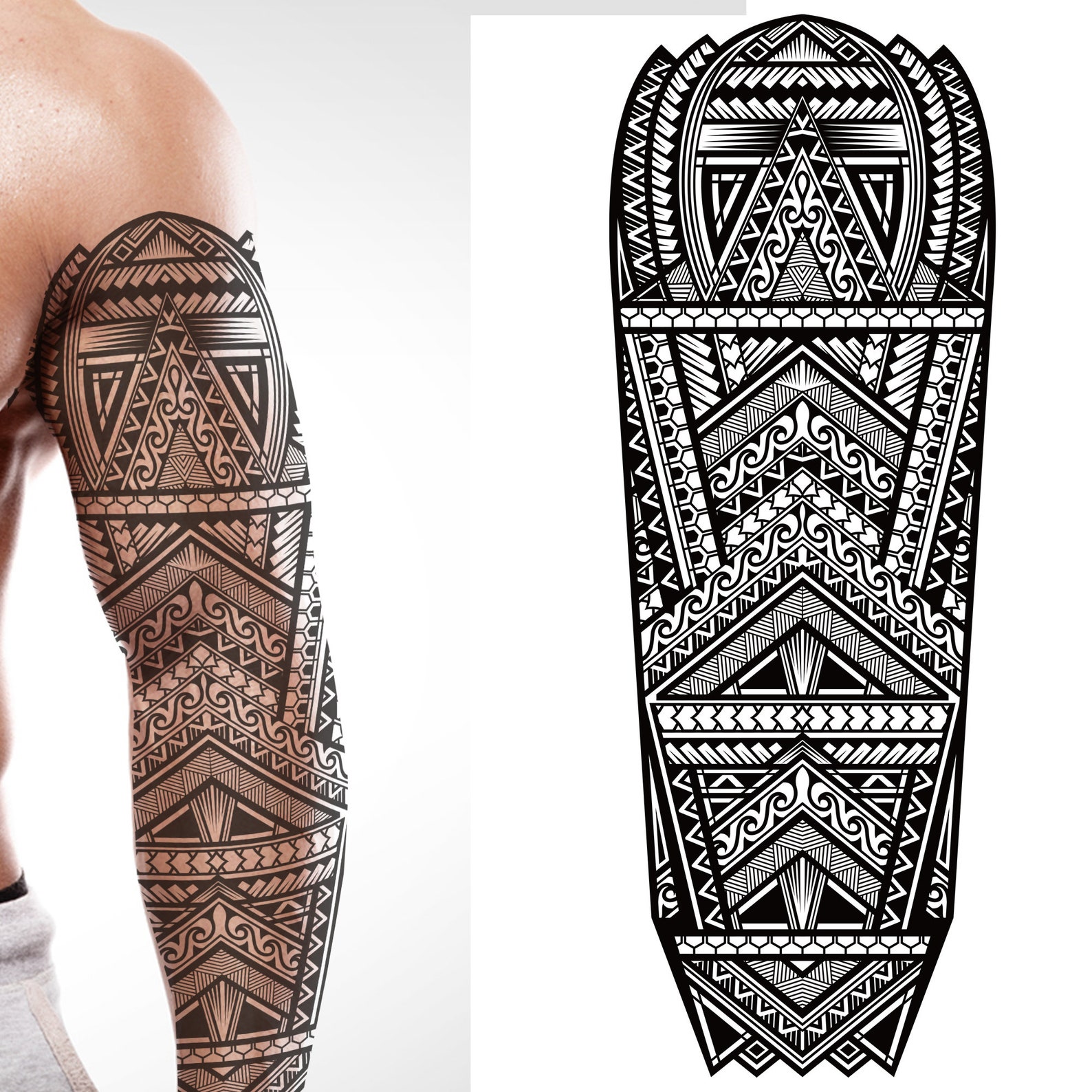 Tatodays ®temporary Tattoo Full Arm Maori Black Tribal | Etsy