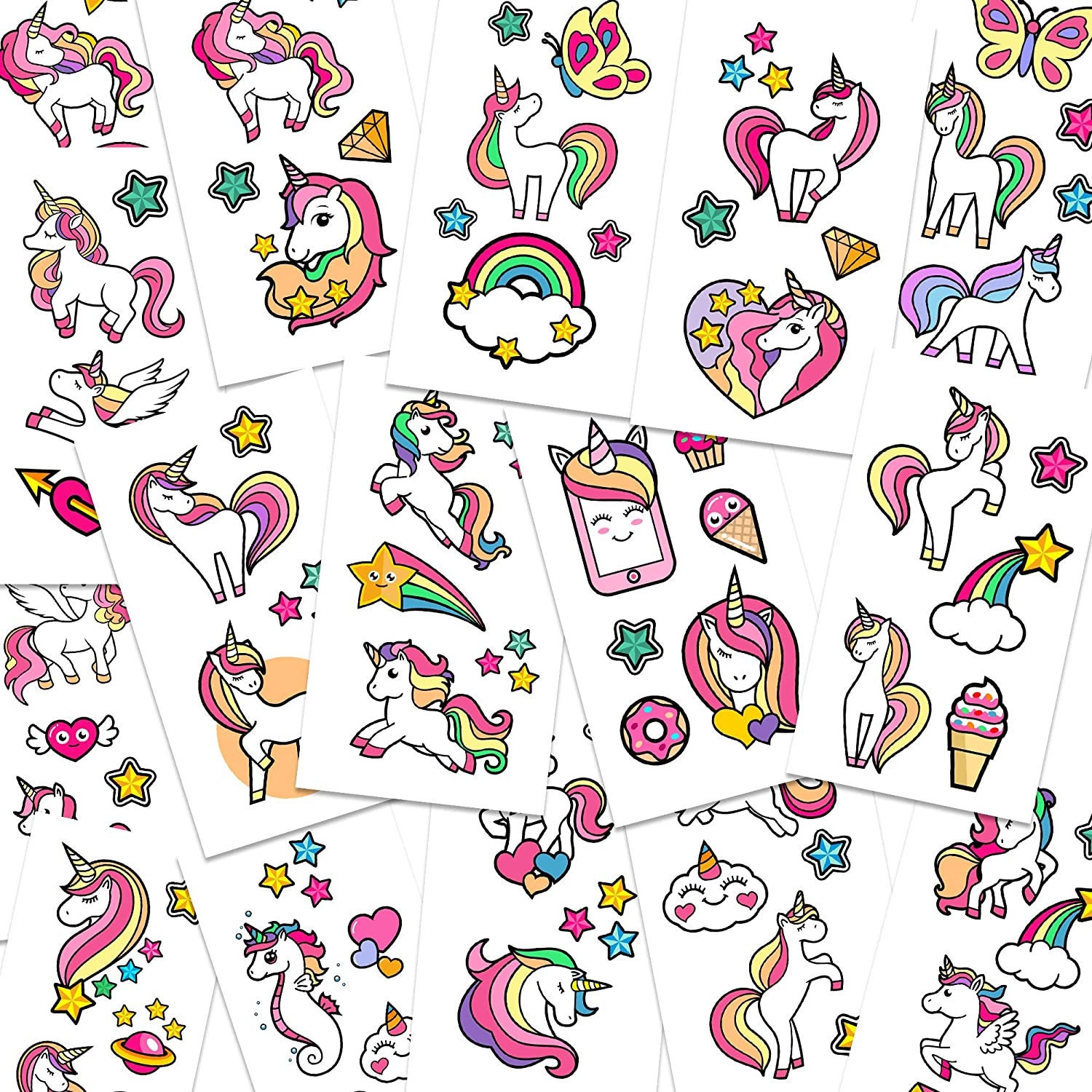 Tatodays® 16 x Unicorn Temporary Tattoos sheets Rainbow Etsy