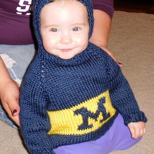 zip-up-the-back / hooded sweater (6 mo. & 9 mo. include matching booties) / University of Michigan / U of M / Wolverines