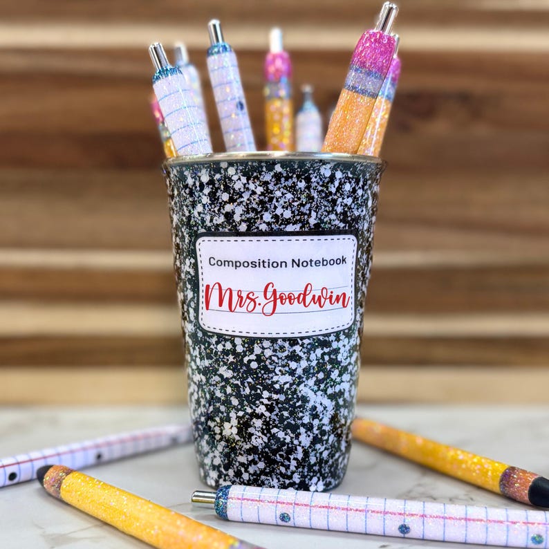 Personalized Composition Notebook Themed Glitter Pencil/pen Holder ...