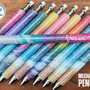 Glitter Mechanical Pencils, Custom Stainless Steel Pencils, Beach Inspired Gifts, Ocean Lovers, .7 Lead