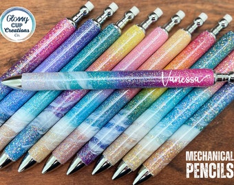 Glitter Mechanical Pencils, Custom Stainless Steel Pencils, Beach Inspired Gifts, Ocean Lovers, .7 Lead