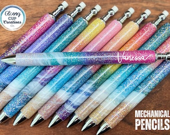 Glitter Mechanical Pencils, Custom Stainless Steel Pencils, Beach Inspired Gifts, Ocean Lovers, .7 Lead