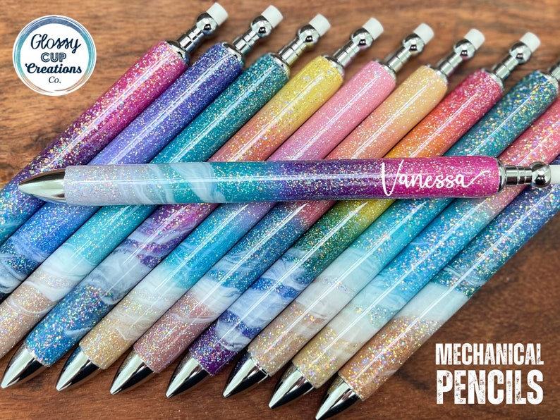 Glitter Mechanical Pencils Custom Stainless Steel Pencils Etsy