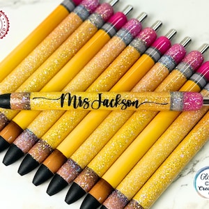 Ombre Glitter Pencil Pens, Teacher Gifts, Glitter or No Glitter Option, Personalized, Gel Pen