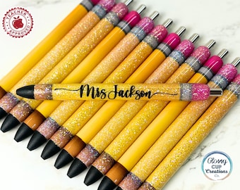 Ombre Glitter Pencil Pens, Teacher Gifts, Glitter or No Glitter Option, Personalized, Gel Pen