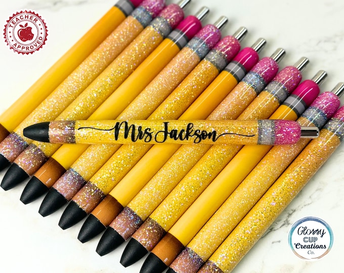 Ombre Glitter Pencil Pens, Teacher Gifts, Glitter or No Glitter Option, Personalized, Gel Pen