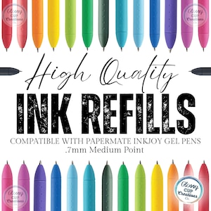 May include: A variety of colored gel pen ink refills compatible with Papermate Inkjoy gel pens. The refills are 0.7mm medium point.
