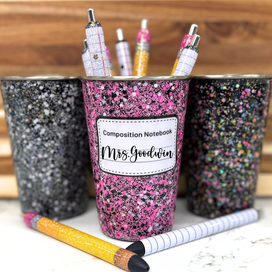Personalized Composition Notebook Themed Glitter Pencil/pen Holder ...