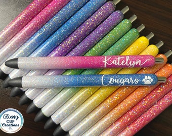 Ombre Glitter Pens, Pink Blue Purple Green Yellow Orange Red to White, Custom InkJoy Gel Pens, Refillable, Retractable, Black Ink
