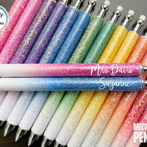 Glitter Mechanical Pencils, Pink Blue Purple Green Yellow Orange Red Ombre, Custom Stainless Steel Pencils, .7 Lead
