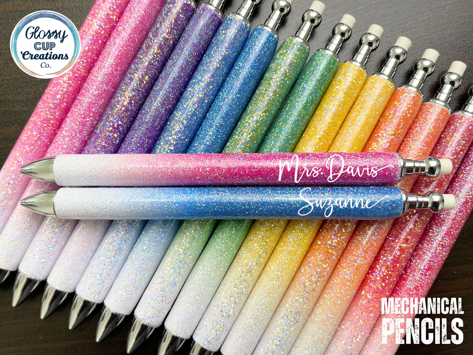 Glitter Mechanical Pencils, Pink Blue Purple Green Yellow Orange