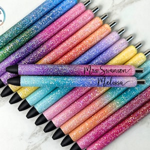 Ultimate Ombre Glitter Pens, Pink Blue Aqua Teal Purple Green Yellow Orange Red, Custom InkJoy Gel Pens, Refillable, Retractable, Black Ink