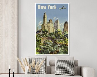 Cartel de viaje de Central Park New York City Vintage Airline