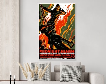 Alarma de medianoche una presentación del Departamento de Bomberos de la Ciudad de Nueva York en el jardín Madison Square Vintage Fireman Poster