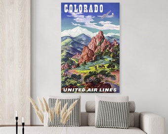 Colorado Vintage Travel Poster with red Rocks by United Airlines