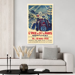 1955 24 Hour Grand Prix of Paris Vintage Formula One Racing Poster Le Mans