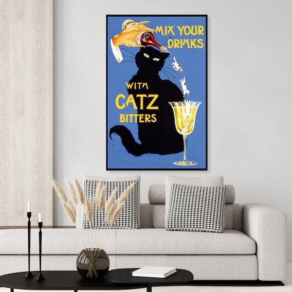 Art Deco Liquor Poster with a Black Cat