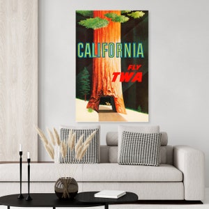 Vintage California TWA Airlines Poster of the Redwoods National Park