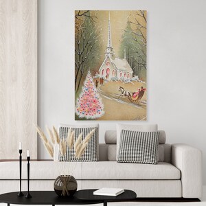 Vintage Christmas Church and Sleigh