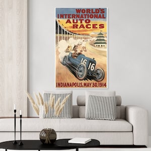 1914 World&#39;s International Auto Races Indianapolis 500 Vintage Poster
