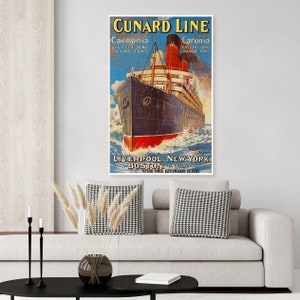 Cunard Line Art Deco Steam Ship Vintage Poster
