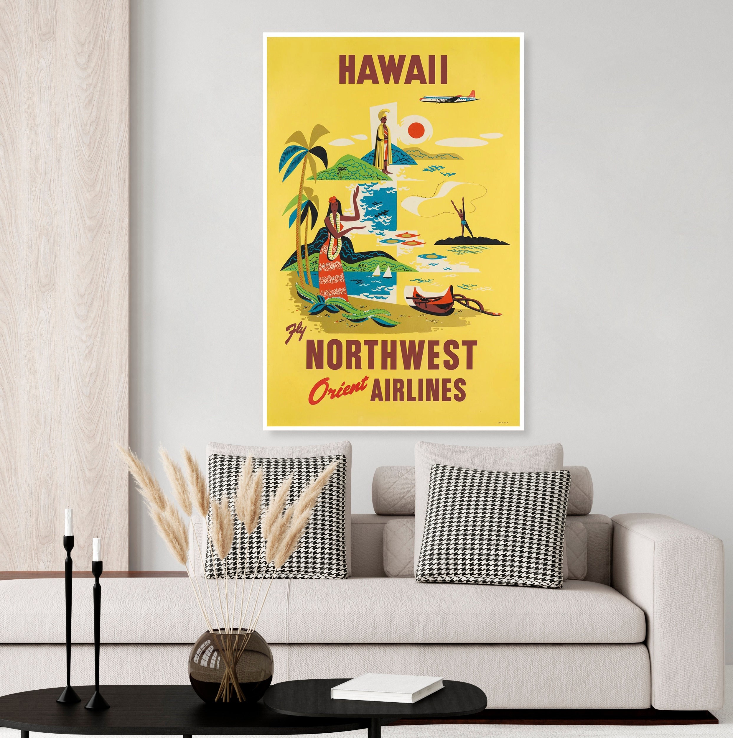 Northwest 航空 ビンテージ ポスター Hawaii poster Vintage Northwest Orient Airlines Hawaii Travel Poster, Tiki