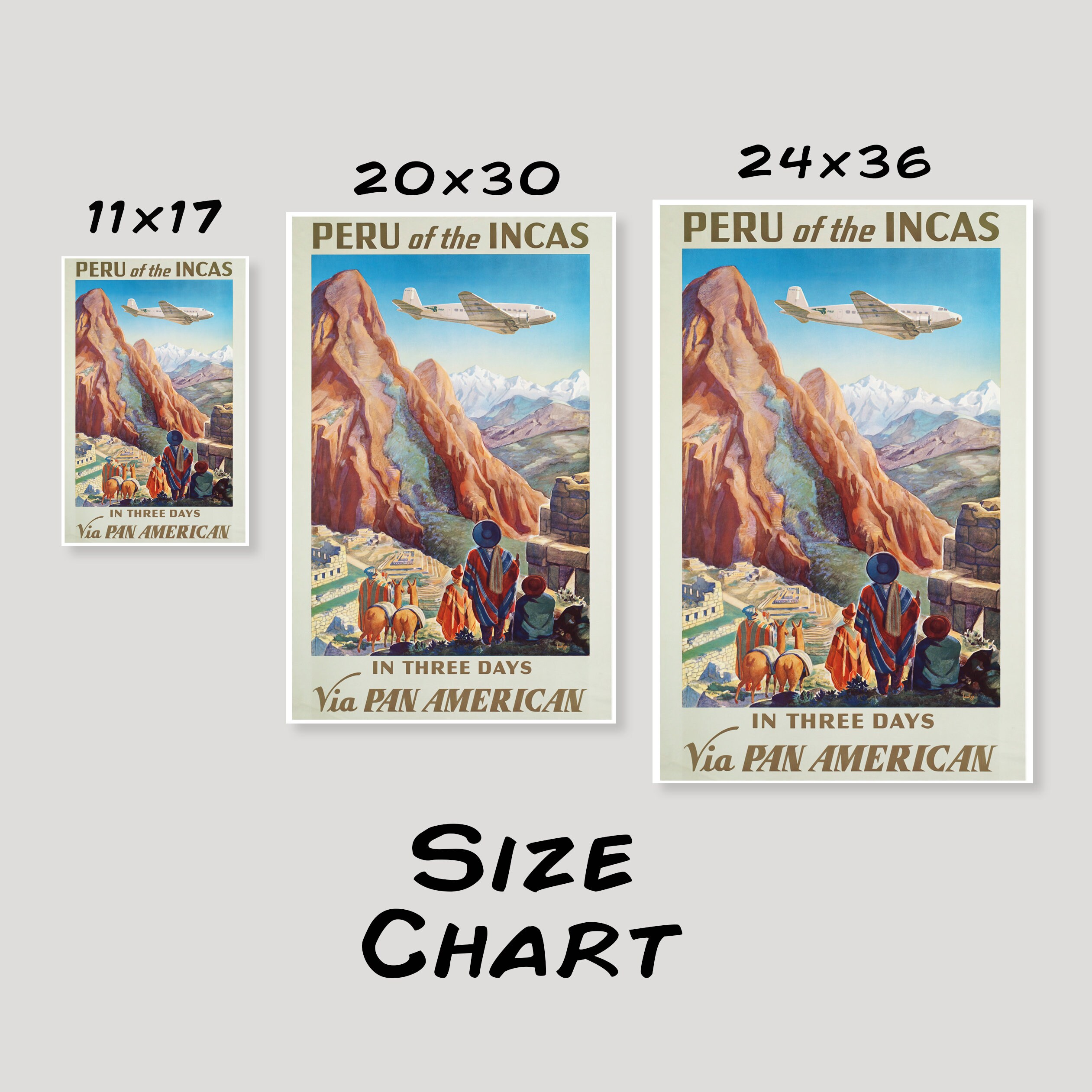 Travel To Peru Incas Fly Pan American Airplane Tourism Vintage Poster Repro – Canvas Or Paper