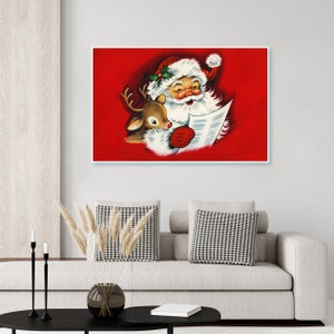 Santa Claus and Rudolf the Red Nosed Reindeer Checking the List Twice Vintage Poster