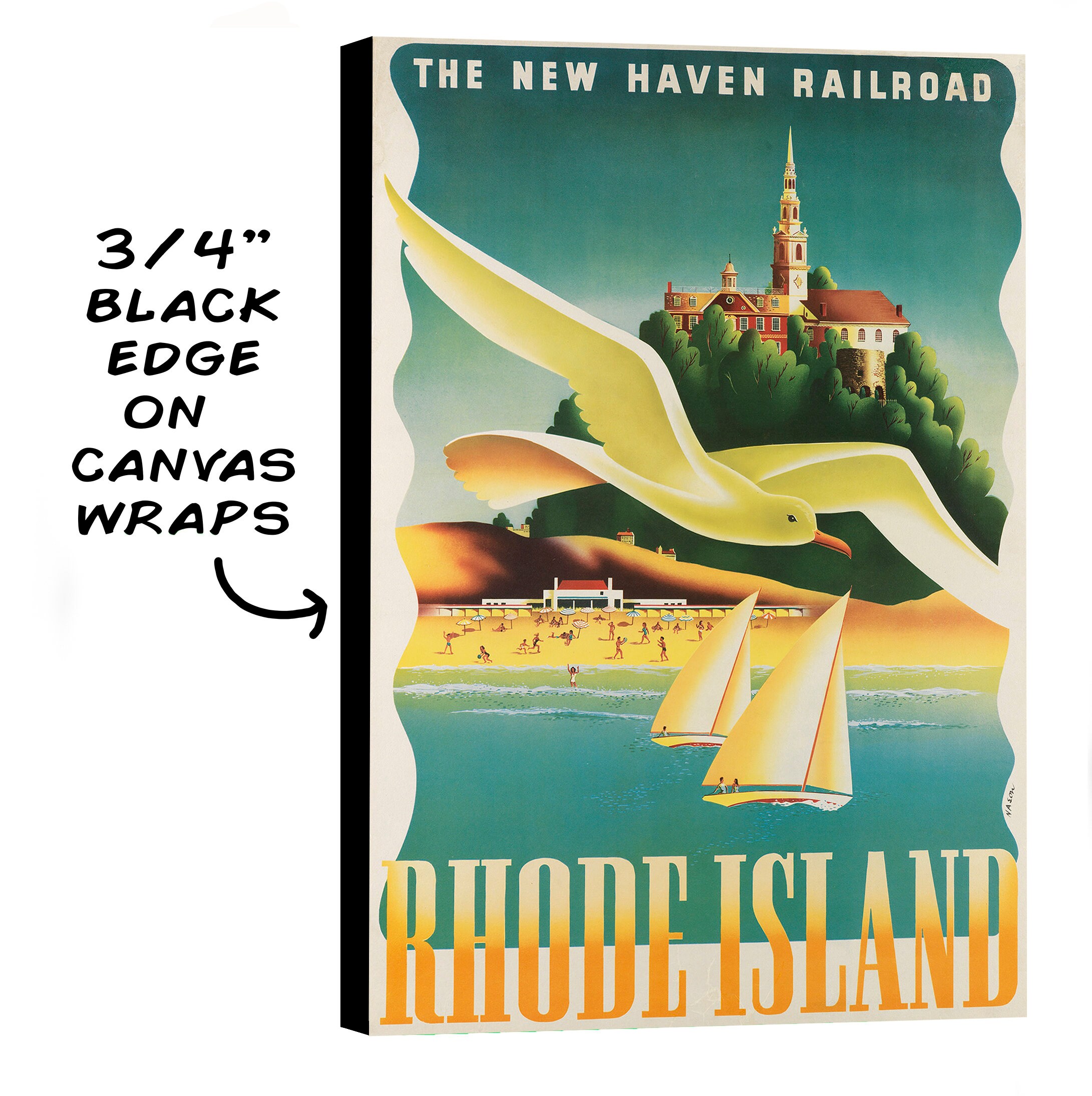 1930s New Haven Connecticut Charm Vintage Railroad Travel Advertisement Poster 