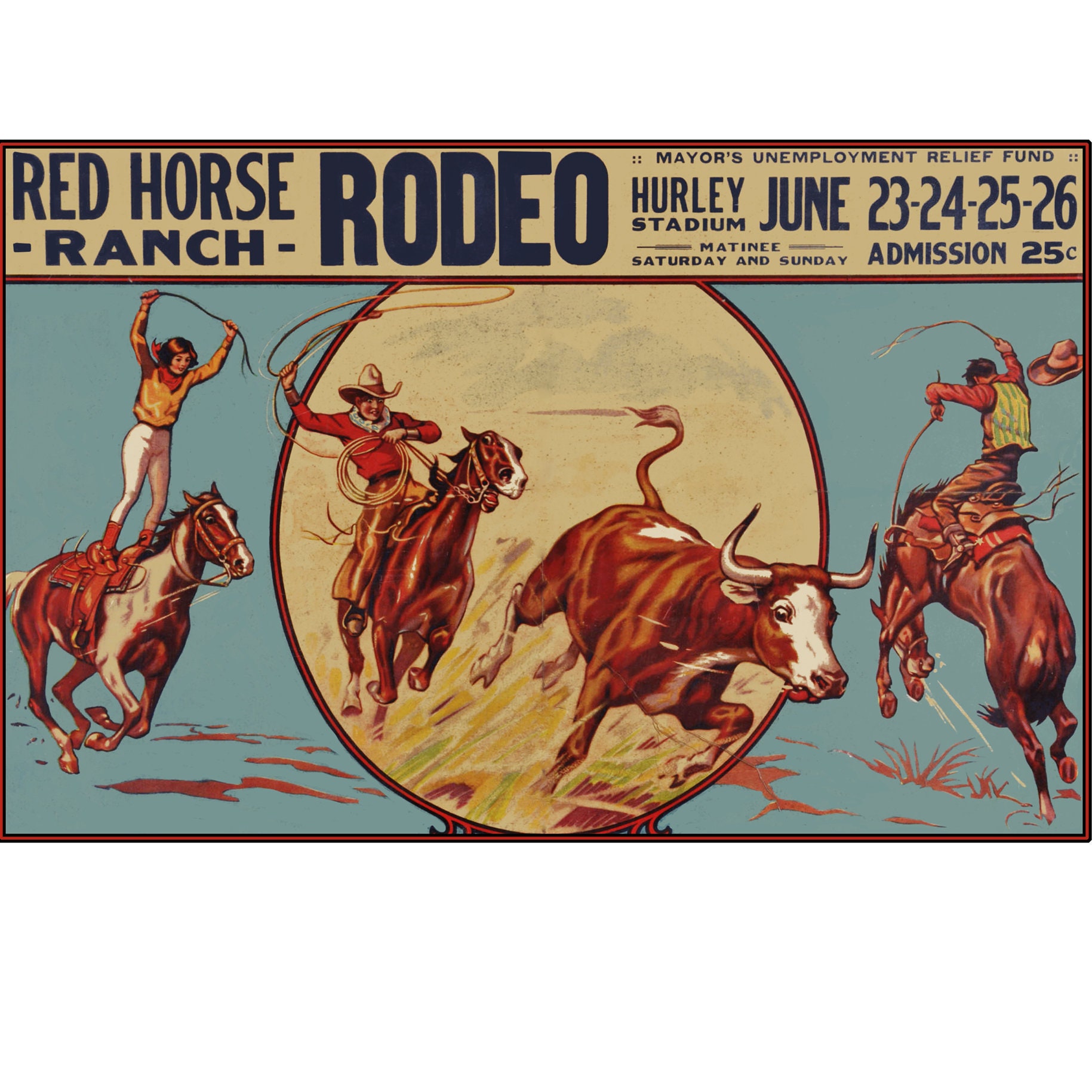 Vintage Rodeo Poster Red Horse Ranch | Etsy