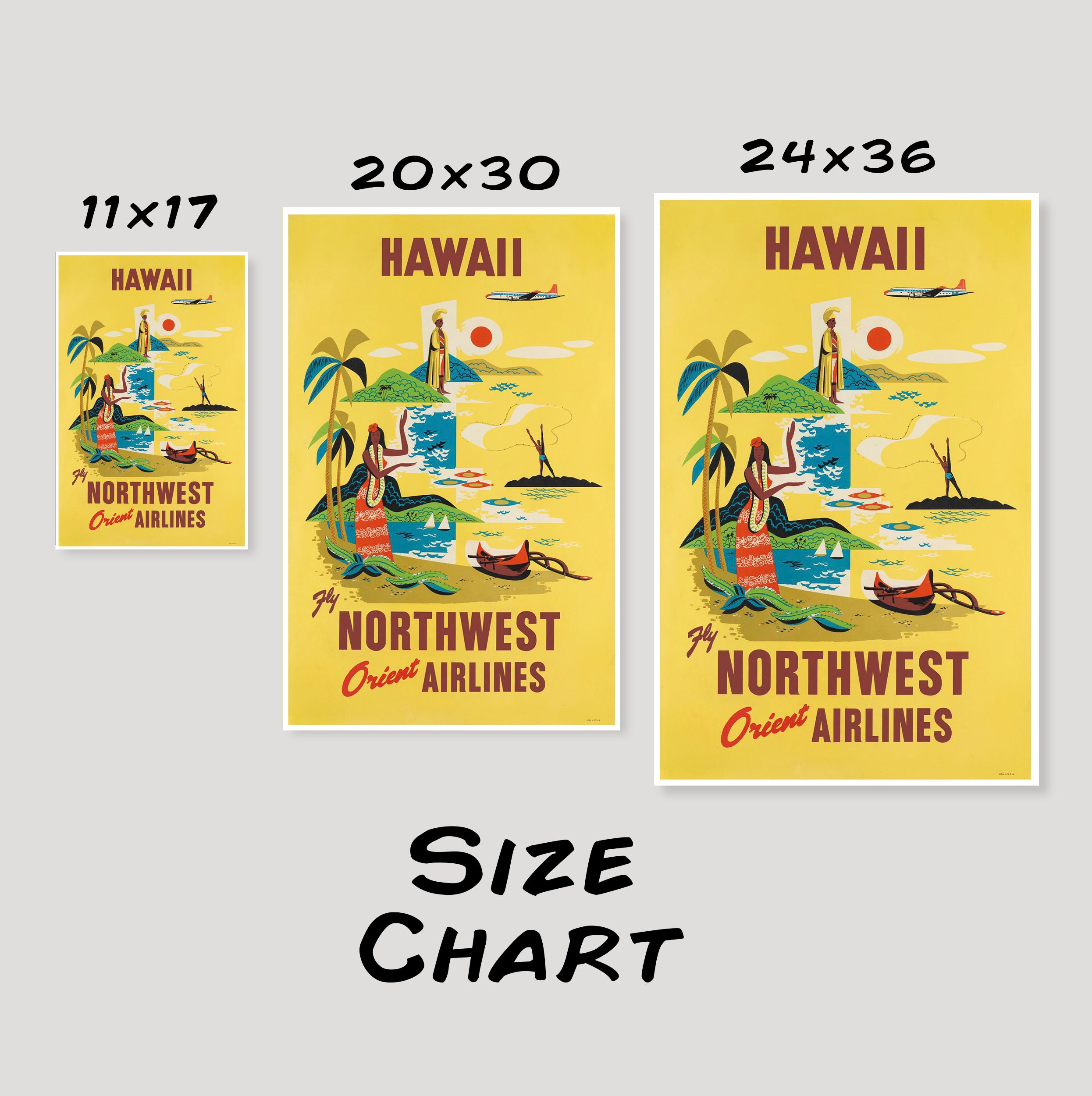 Vintage Northwest Orient Airlines Hawaii Travel Poster, Tiki