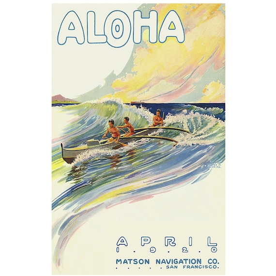 Vintage 1920 Hawaii Travel Poster Aloha Matson Cruise Line Vintage 1920 Hawaii Travel Poster Aloha Matson Cruise Line
