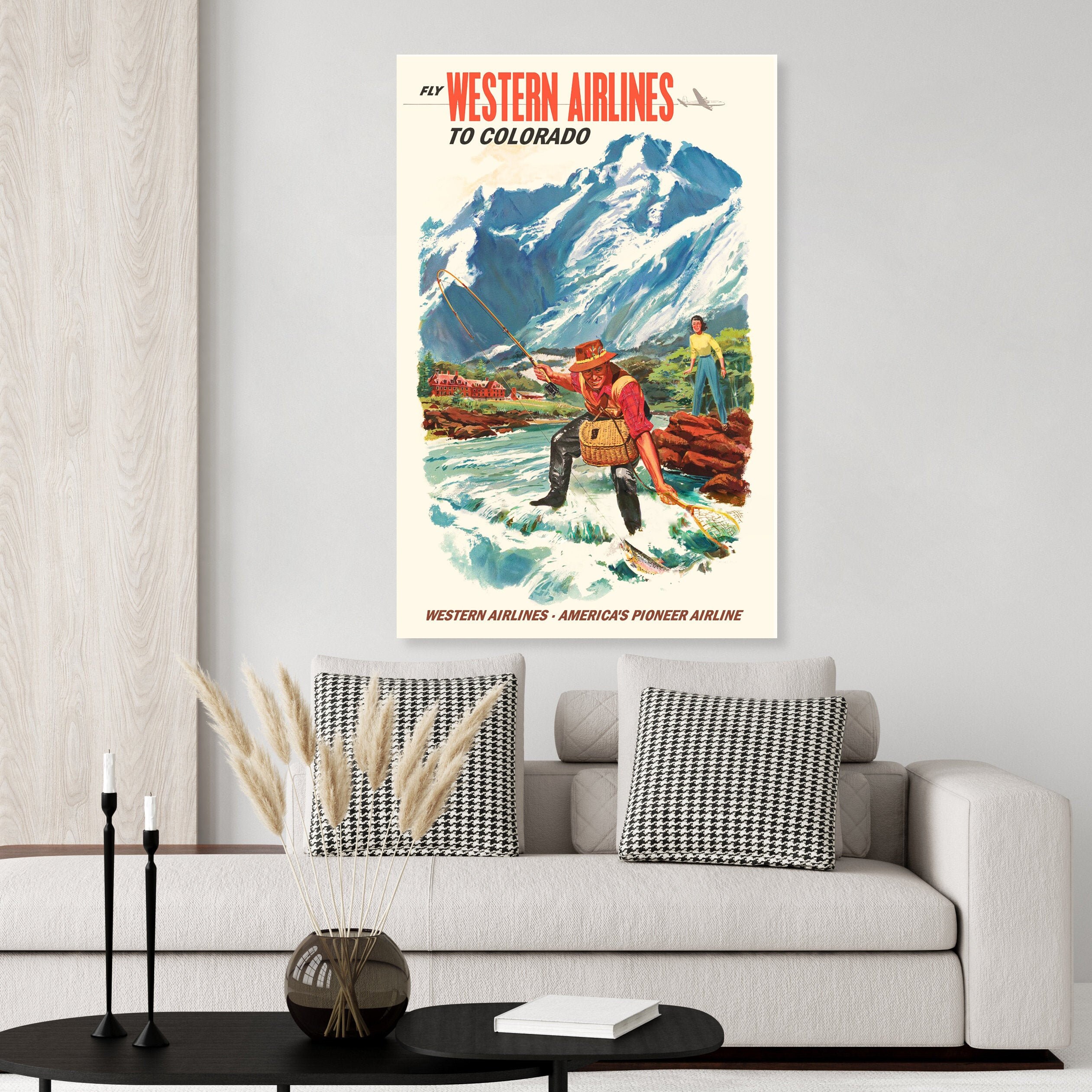 Vintage Colorado Fishing Travel Poster by Western Airlines 