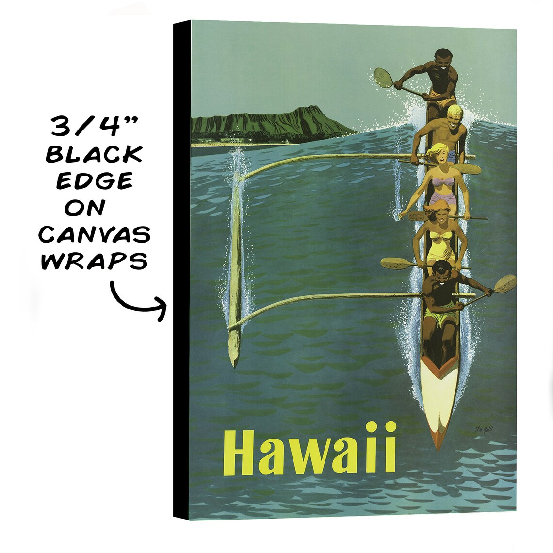 Hawaii Vintage Travel Poster with an Outrigger Boat | Etsy