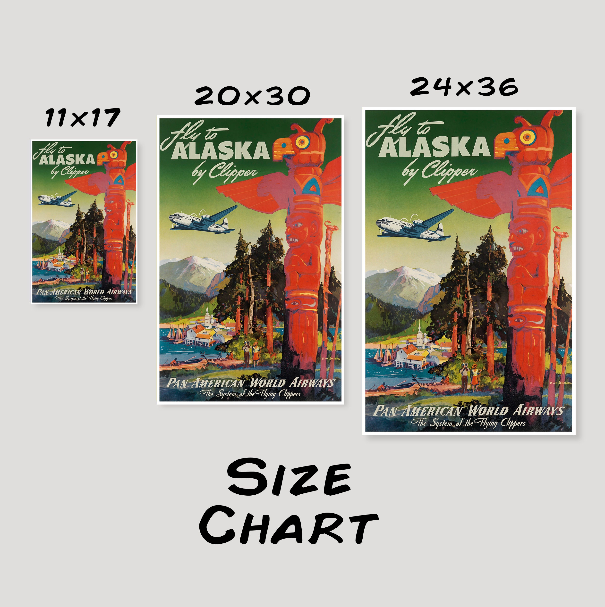 Pan Am to Alaska Alaskan United States of America Travel Advertisement Poster 