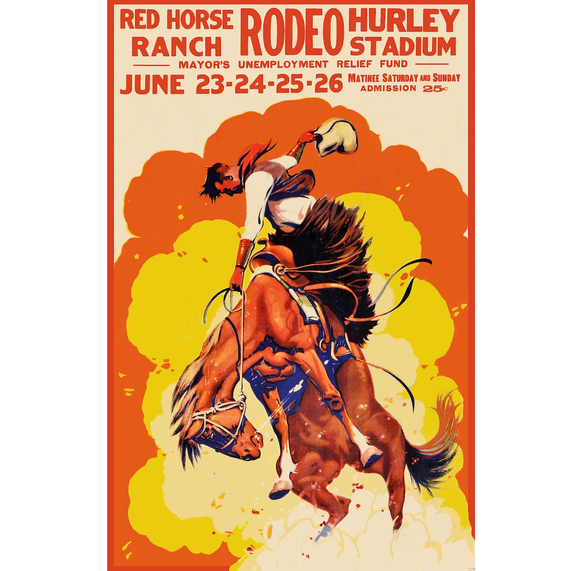 Vintage Rodeo Poster Red Horse Ranch Bronc Busting Etsy