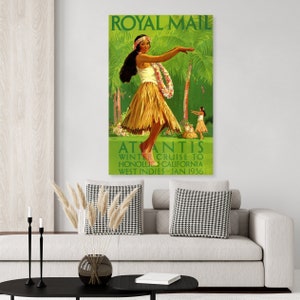 Vintage Hawaiian Travel Poster with a Hula Girl