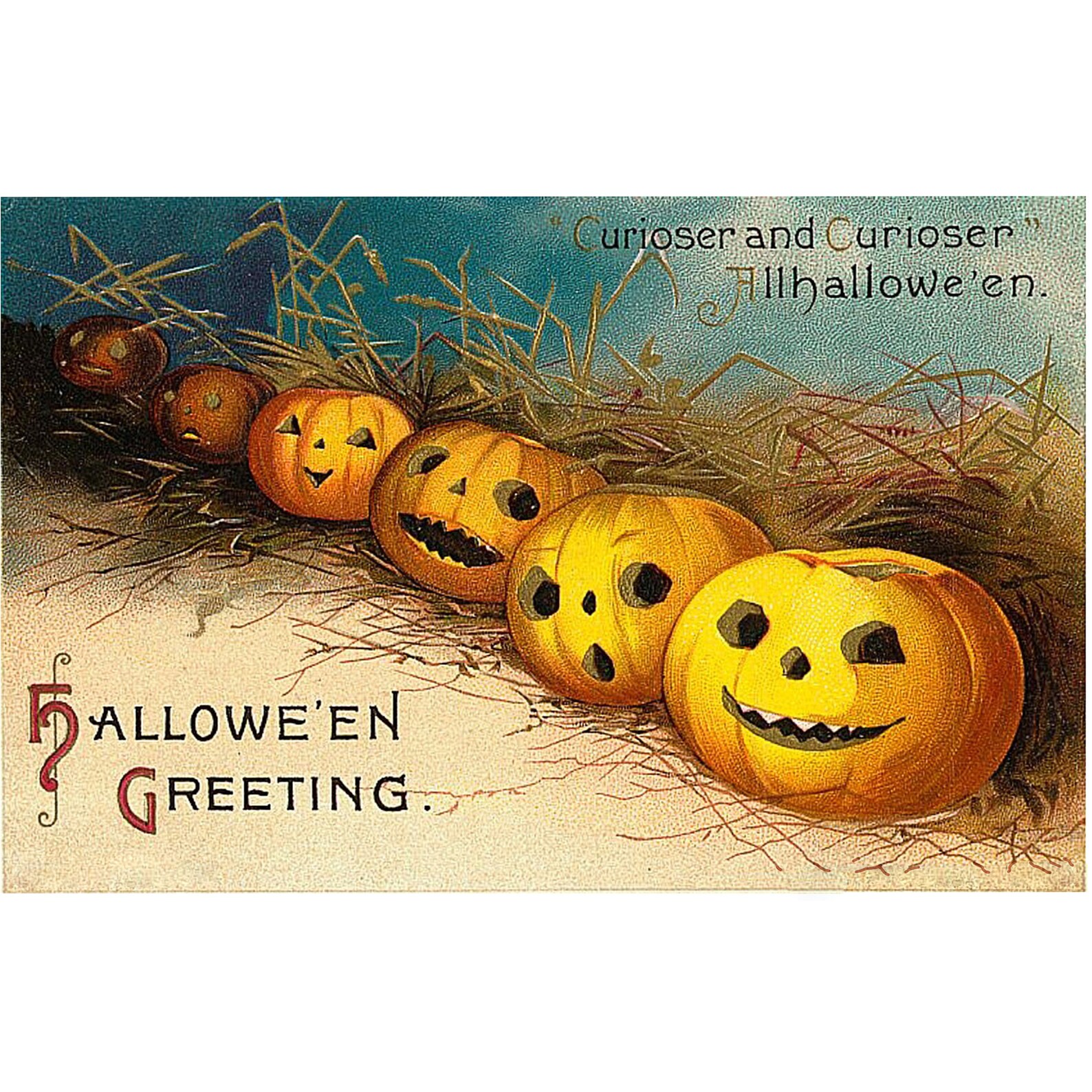 Row of Carved Pumpkins Hallowe'en Vintage Halloween Poster - Etsy