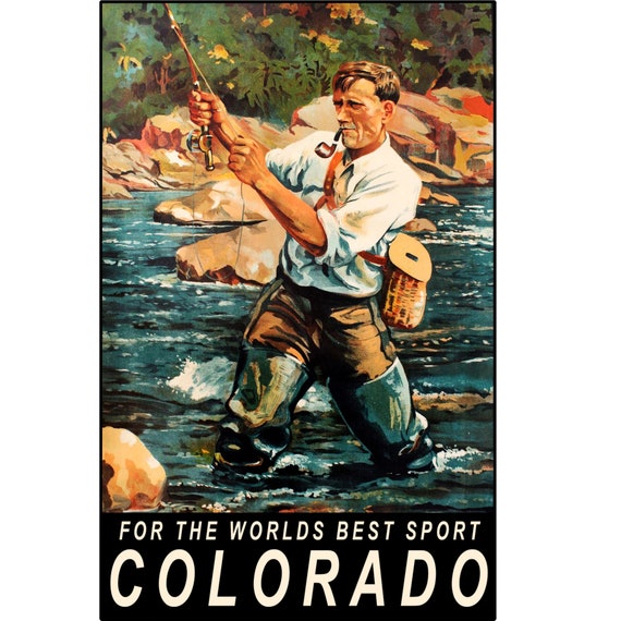 Vintage Colorado Fishing Travel Poster 
